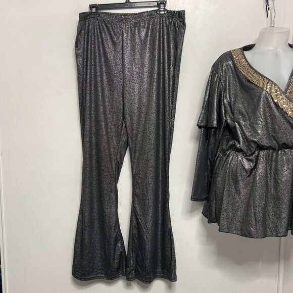 Morph 70s Disco Costume Black Gold Top and Bell Bottom Pants Set Size XL - Picture 5 of 10